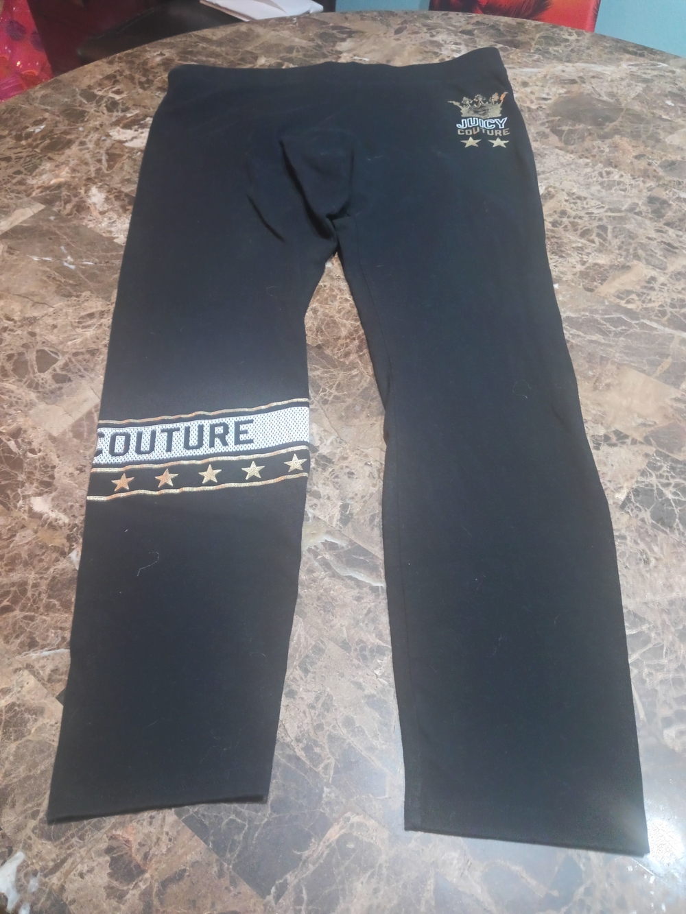 Juicy Couture Black Leggings with Gold Logo and Stripe